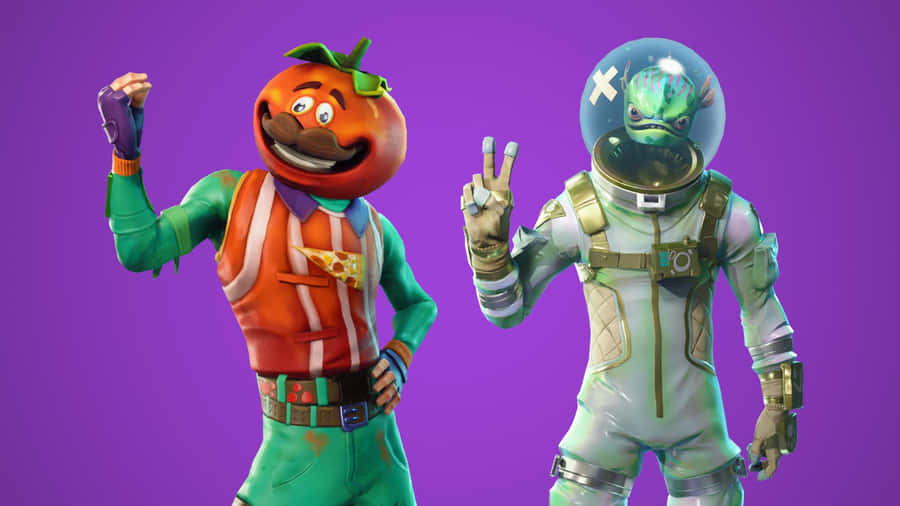 Two Characters In Space Suits With A Pumpkin Wallpaper