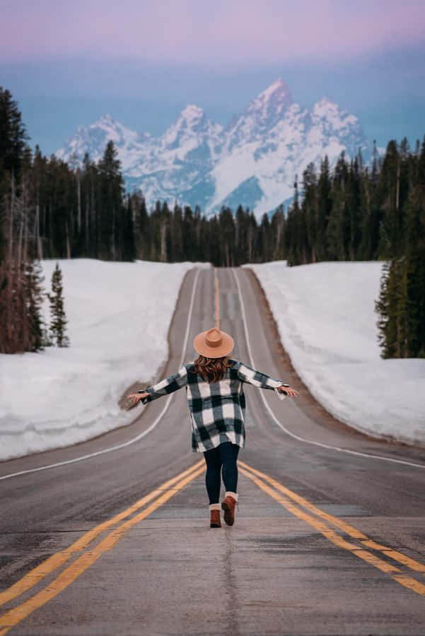 Uphill Snowy Road Tumblr Photography Iphone Wallpaper