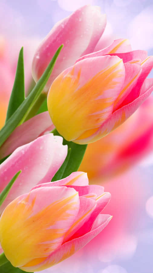 Vibrant Pink Yellow Tulips Wallpaper