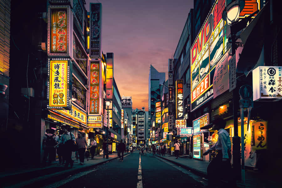 “vibrant Scene Of Neon Lights In Tokyo, Japan.” Wallpaper