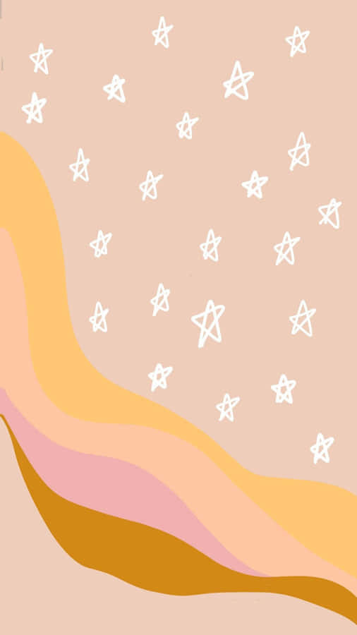 Vintage Peach White Stars Wallpaper