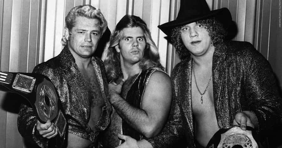 Vintage Wrestling Trio Champions Blackand White Wallpaper