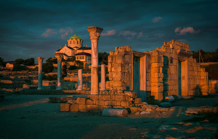 Volubilis Sunset Glow Ruins Wallpaper