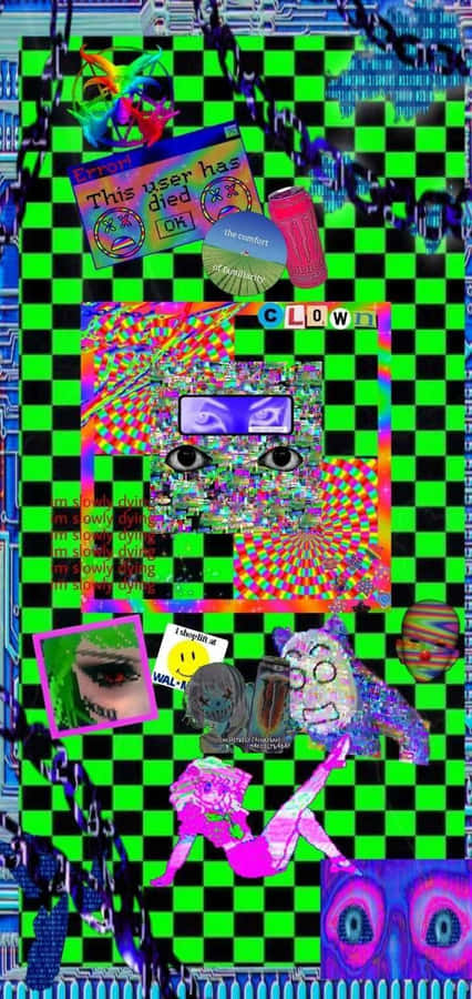 Weirdcore Pfp Of Green Checkered Wallpaper