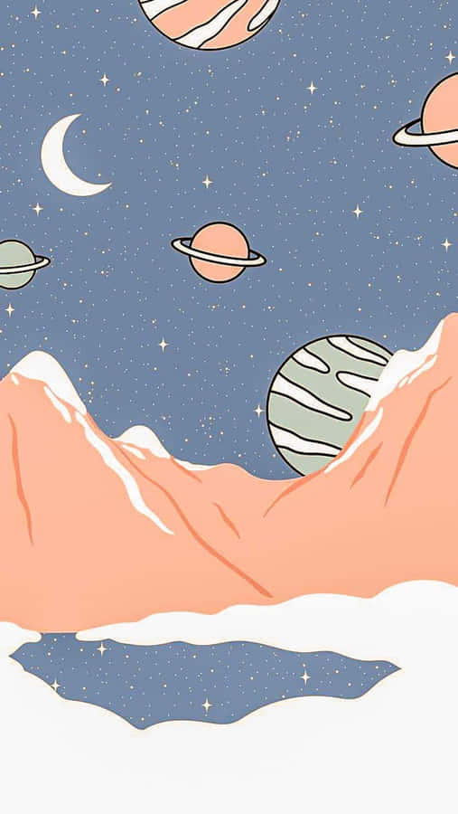 Whimsical Space Mountain Illustration Wallpaper