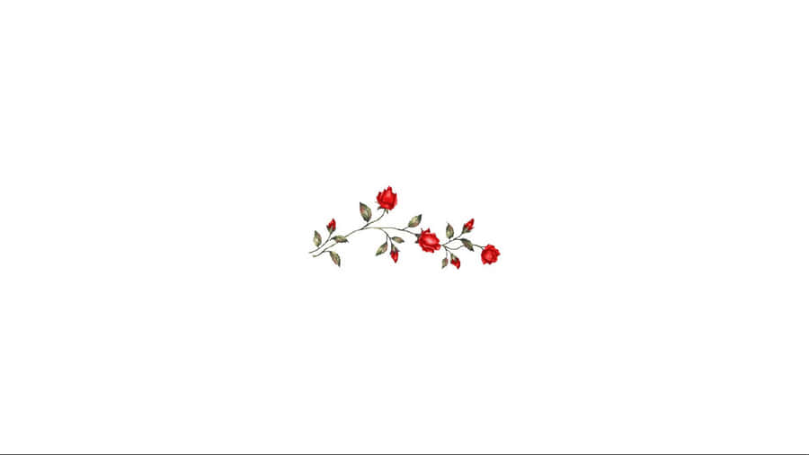 White Aesthetic Laptop And Red Flower Wallpaper