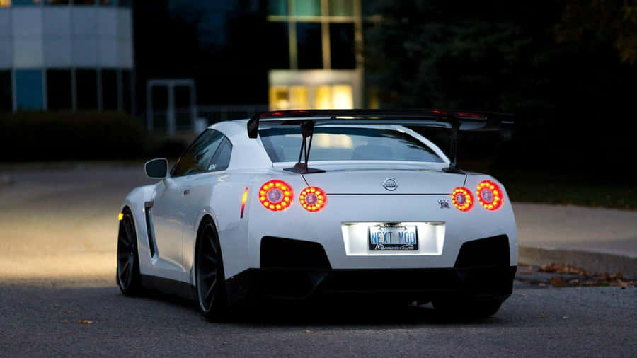 White Nissan Gt-r Desktop Parked Wallpaper