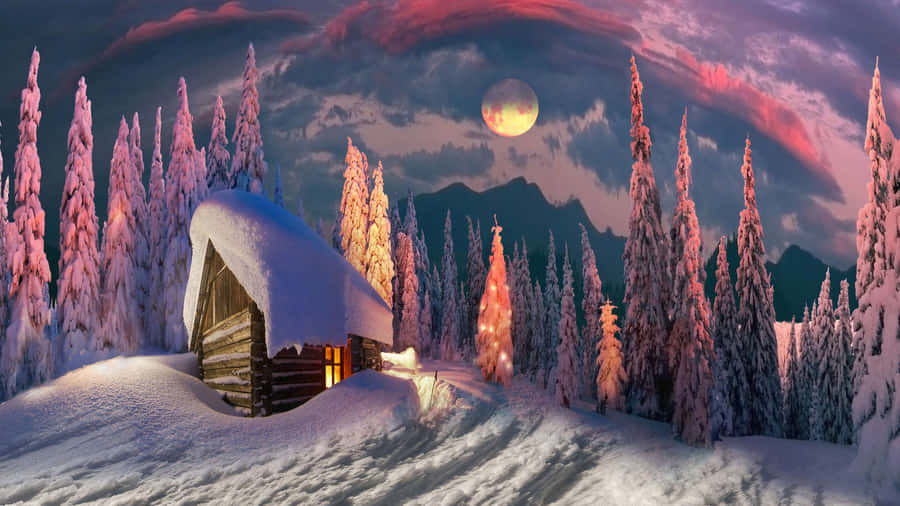 Winter Cabin For Laptop Wallpaper
