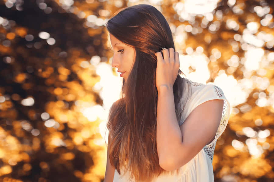 Woman Side Profile With Autumn Trees Wallpaper