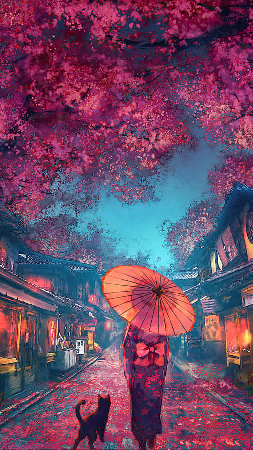 Woman With Kimono Under A Cool Japanese Tree Wallpaper