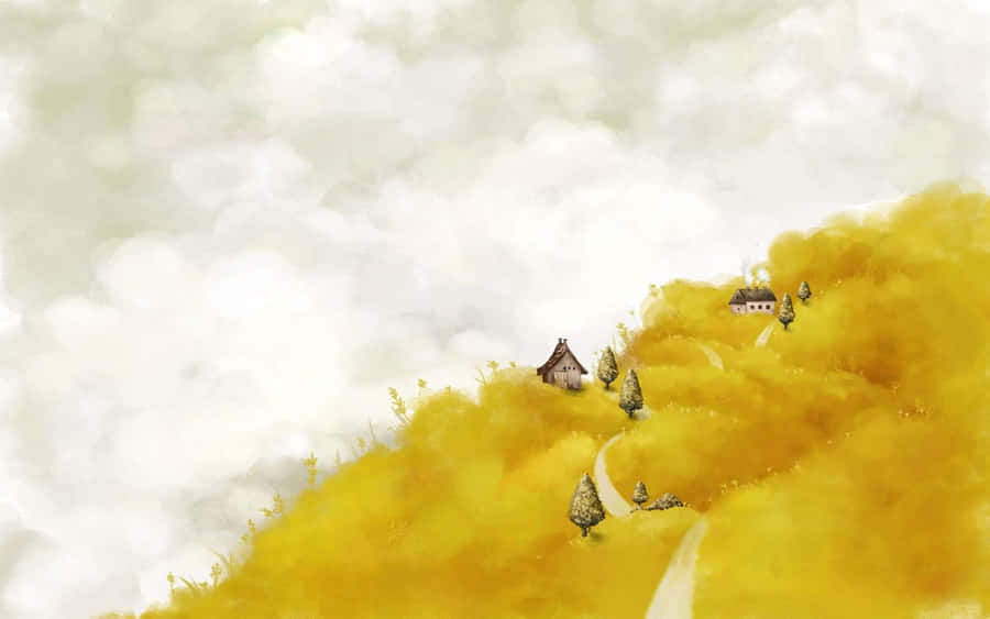 Yellow Aesthetic Desktop Mountain Painting Art Wallpaper