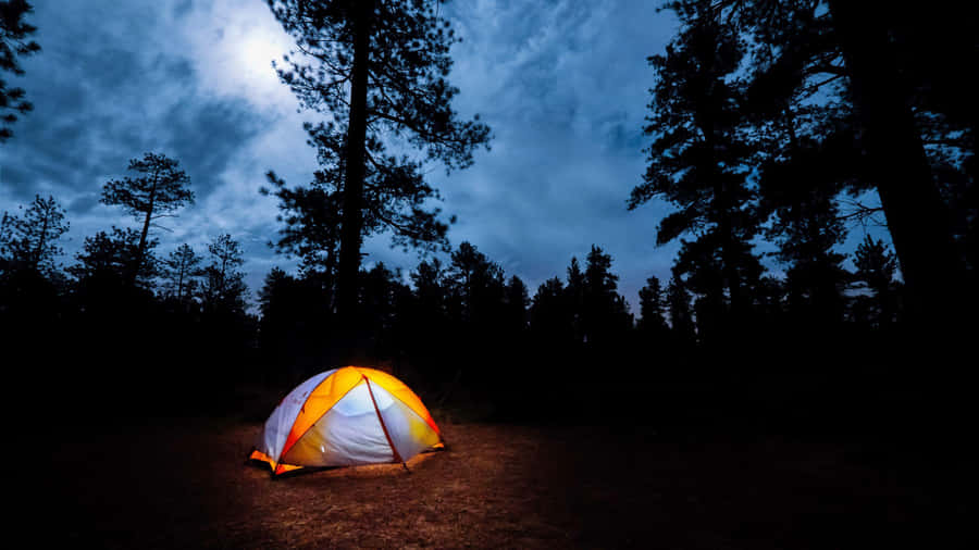 Yellow And White Tent Camping Desktop Wallpaper