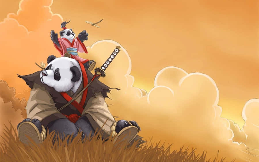 Yellow Sky Anime Panda Warriors Wallpaper