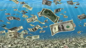 100 Dollar Bill Papers On Ocean Wallpaper