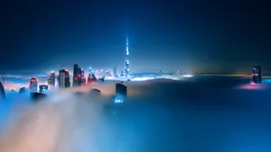 1920 X 1080 Night City Foggy Burj Khalifa Wallpaper