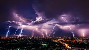 1920 X 1080 Night City Thunderstorm Clouds Wallpaper
