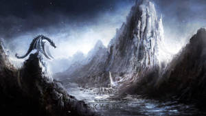 1920 X 1080 Skyrim Dragon At Mountain Wallpaper