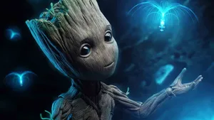 1920x1080 Hd Groot With Blue Wisp Wallpaper