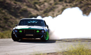 1969 Ford Mustang Rtr-x Drift Car In Action Wallpaper