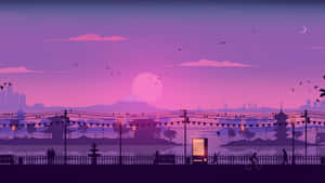 2048x1152 Aesthetic Purple Mount Fuji Silhouette Wallpaper