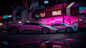 2560 X 1440 Cars In Neon Aesthetic Wallpaper