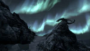 2560 X 1440 Skyrim Dragon With Northern Lights Wallpaper