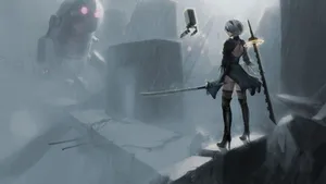 2b Prepares To Take On The Challenges Of Nier: Automata Wallpaper