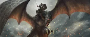 3440x1440 Dragon With Warrior Wallpaper