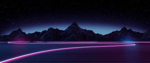 3440x1440 Minimalist Mountain Neon Lights Wallpaper