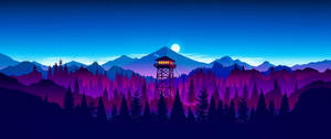 3440x1440 Minimalist Wilderness Watchtower Wallpaper