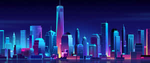 3440x1440 Neon Art City Buildings Wallpaper