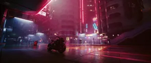 3440x1440 Neon Strip Red Lights City Wallpaper