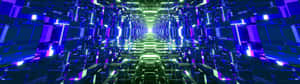 3840 X 1080 Gaming Stage Purple Green Wallpaper