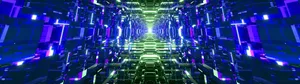 3840 X 1080 Gaming Stage Purple Green Wallpaper
