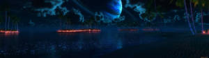 3840x1080 4k Beach And Saturn Wallpaper