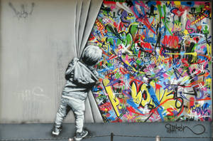 3d Boy Curtain Street Art Wallpaper