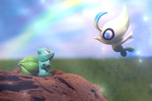 3d Bulbasaur And Celebi Wallpaper