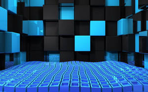 3d Cubism Black And Blue Background Wallpaper