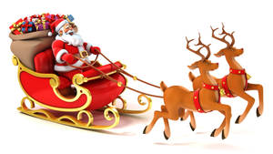 3d Santa Claus With Deers Wallpaper