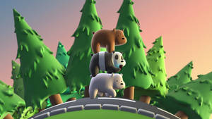 3d We Bare Bears In Road Wallpaper