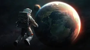 4k Astronaut With Planet Earth And Mars Wallpaper