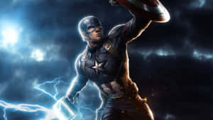 4k Captain America With Blue Lightning Hammer Wallpaper