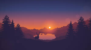 4k Computer Deer And Sunset Wallpaper