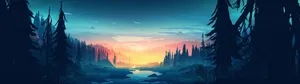 4k Dual Monitor Art Of Forest At Sunset Wallpaper
