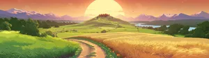 4k Dual Monitor Art Of Grassy Field At Sunset Wallpaper