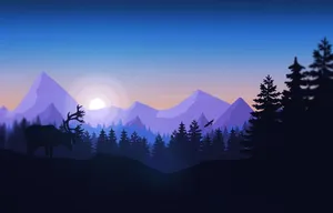 4k Firewatch Bowing Deer Against Lavender Mountains Wallpaper