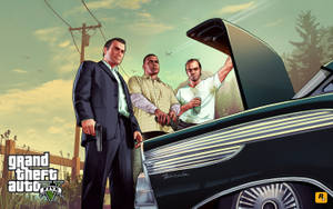 4k Gta 5 Characters Checking Hood Wallpaper