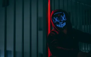 4k Mask Anonymous Blue Neon Lights On Hood Wallpaper