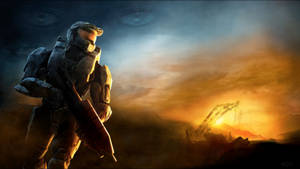 4k Master Chief At Sunset Wallpaper