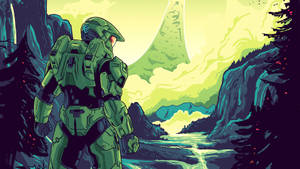 4k Master Chief Landscape Vector Artwork Wallpaper